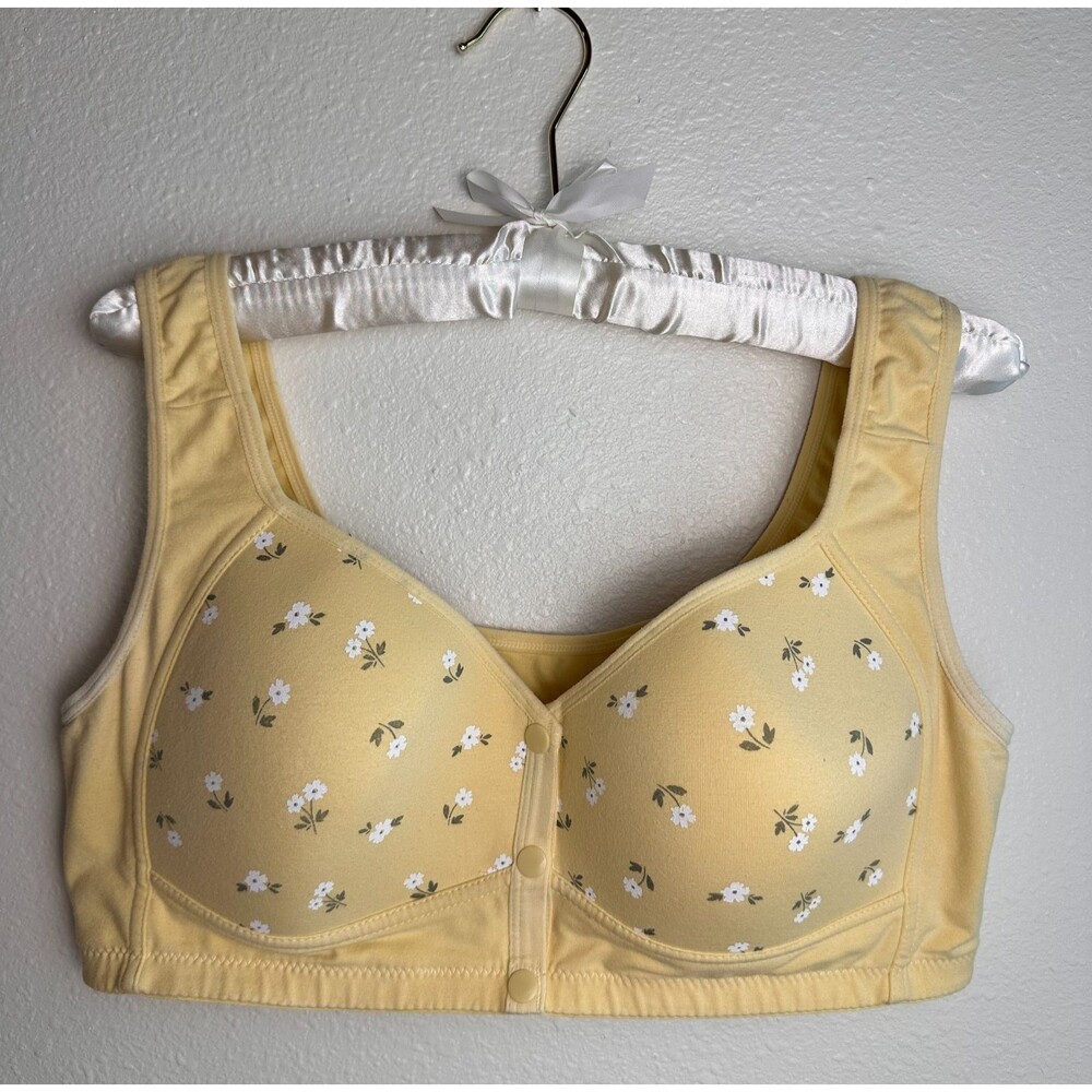 Daisy Bra 2XL Yellow Floral Front Snap Wireless Comfort Full Coverage Bra EUC
